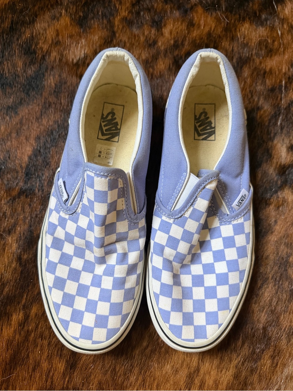 Vans Slip-On Checkerboard Sneakers in Lavender and White 5.5
